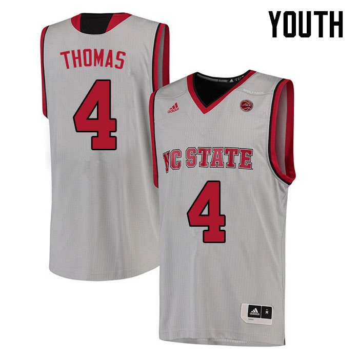 Youth #4 LJ Thomas NC State Wolfpack College Basketball Jerseys Sale-White - Click Image to Close